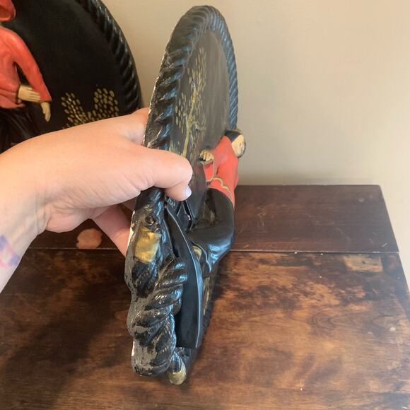 Vintage‎ MCM Mid Century Chalkware Asian Man Woman large 3D Wall Hanging Set - Picture 5 of 9